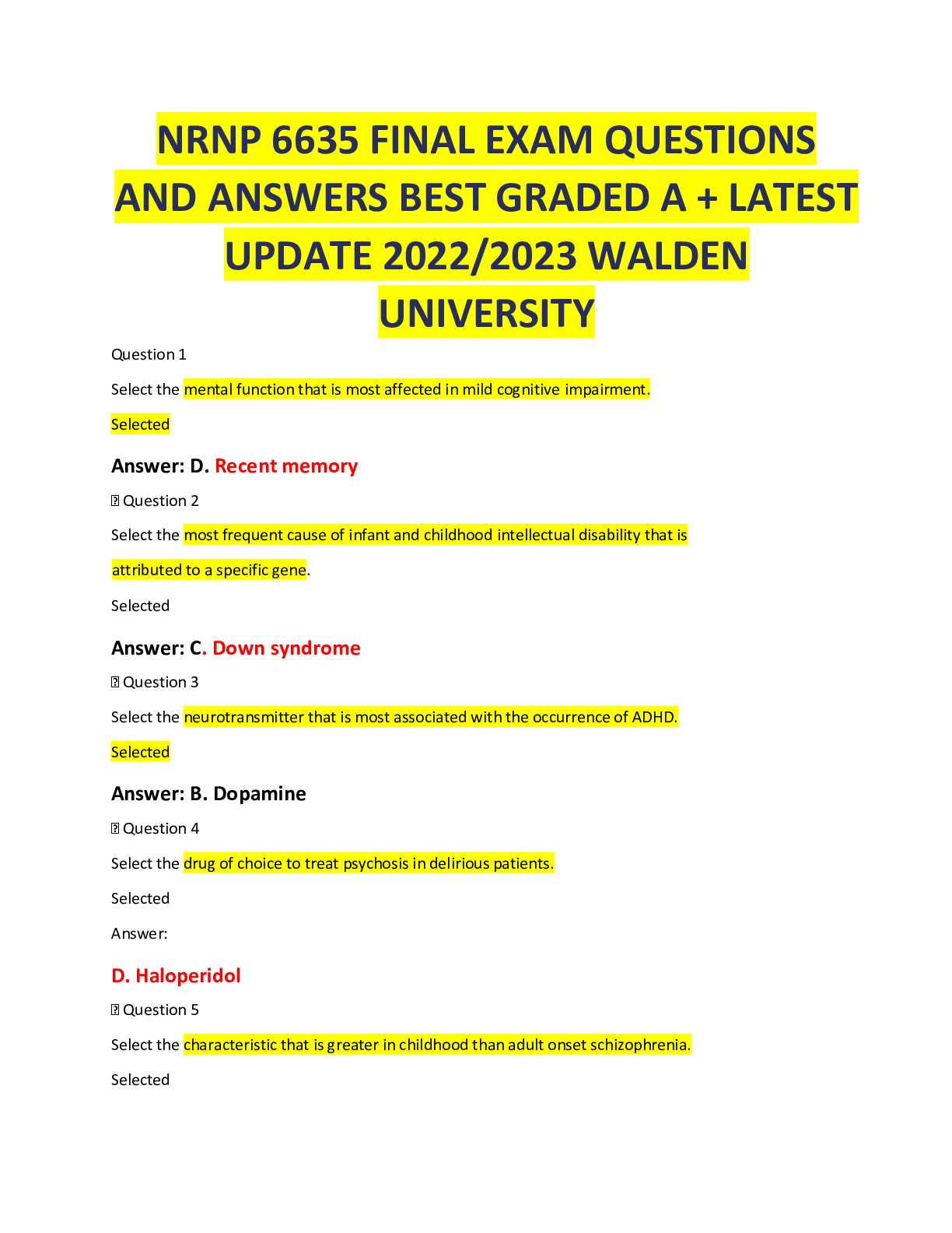 Preview image for NRNP 6635 FINAL EXAM QUESTIONS  AND ANSWERS BEST GRADED A + LATEST  UPDATE 2022/2023 WALDEN  UNIVERSITY